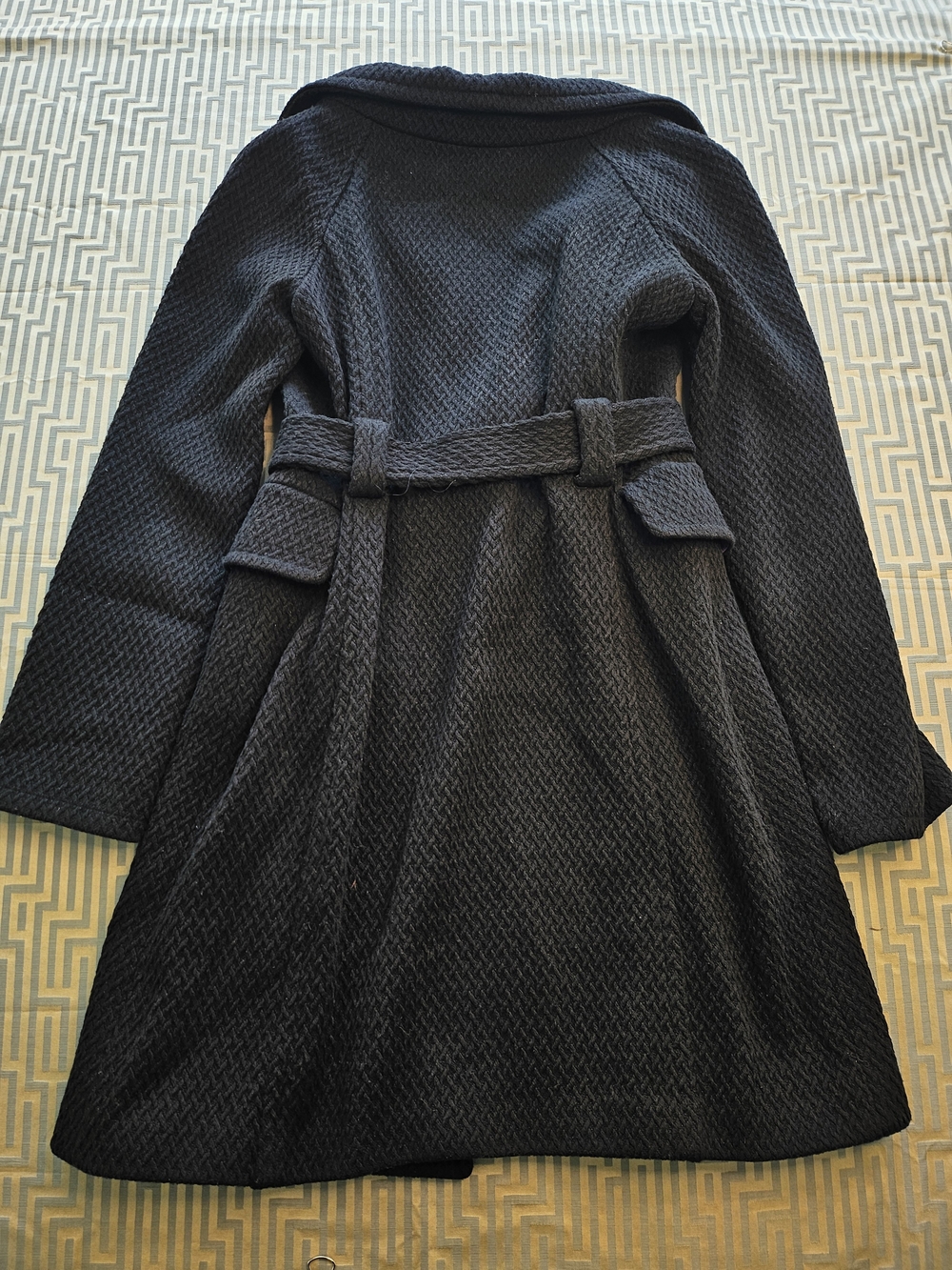 Vintage D&G Dolce & Gabbana Black Textured Wool Blend Belted Coat Floral IT 42 - Picture 8 of 8